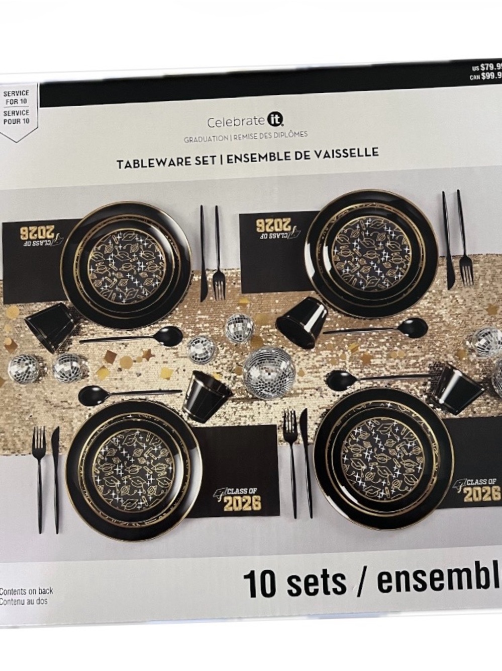 Celebrate It Black and Gold Graduation Tableware Setting for 10